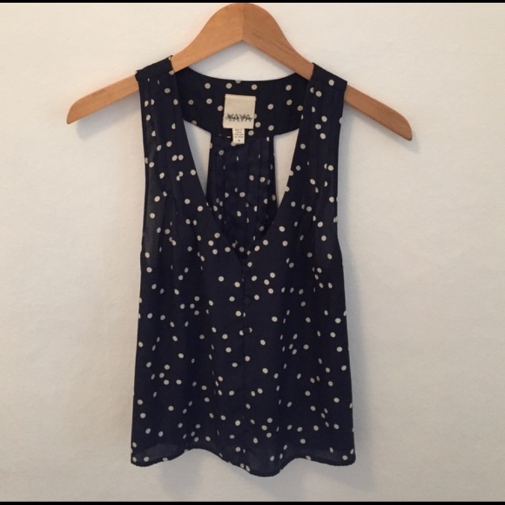 YaYa Nom de Plume Navy Dot Tank Blouse XS